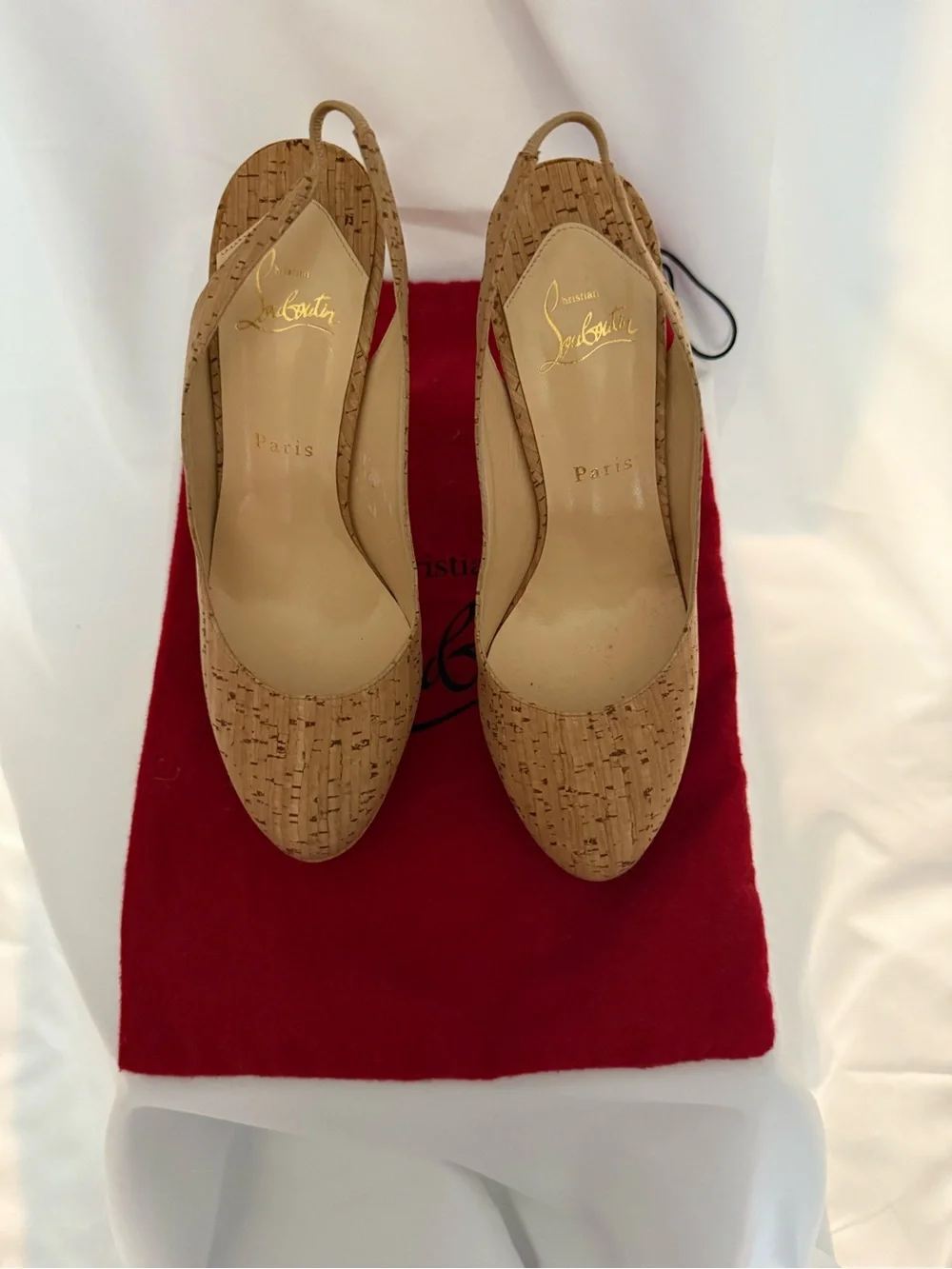 Christian Louboutin Cork Slingback Pumps in Tan